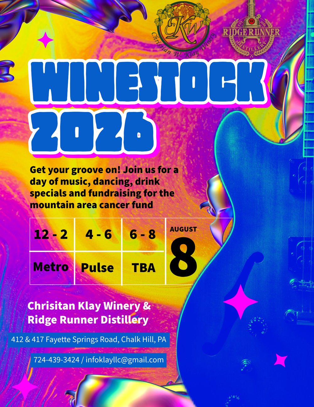 WineStock 2026 festival poster at Christian Klay Winery, August 8