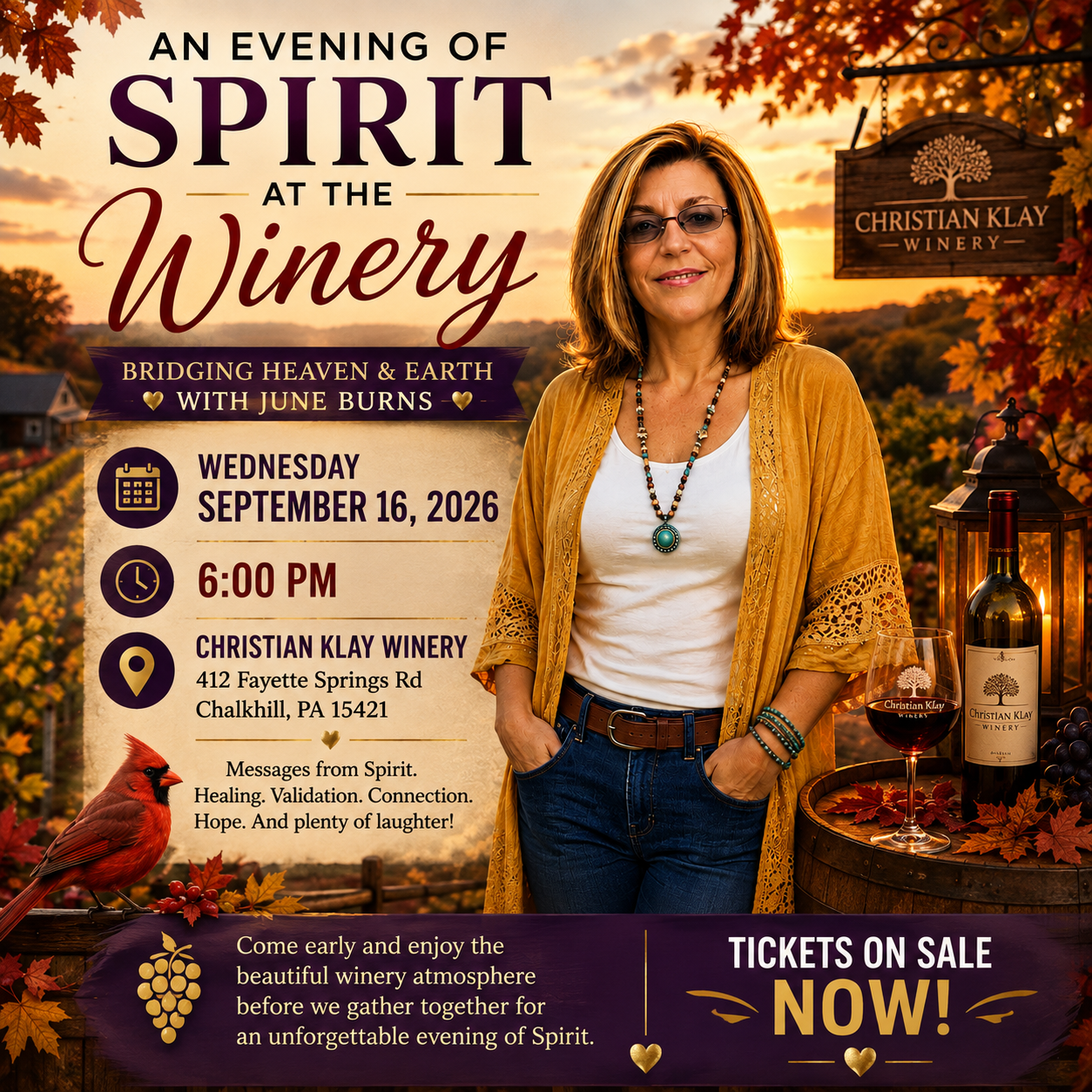 An Evening of Spirit with June Burns at Christian Klay Winery
