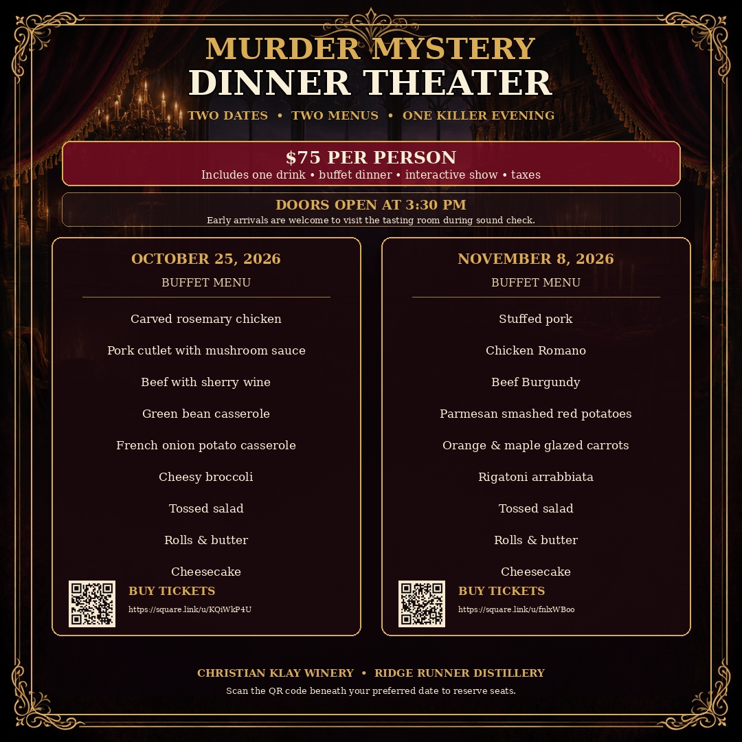 Murder Mystery Dinner Theater menu flyer